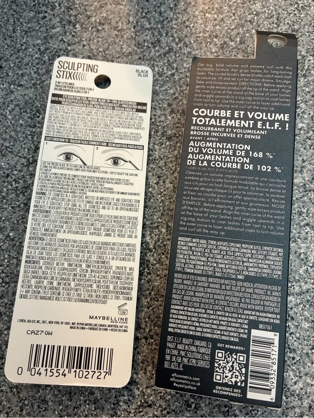 Maybelline sculpting stix eyeliner and Elf mascara duo